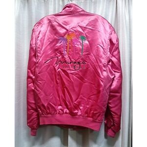 Vintage Mirage Las Vegas Men's Size S‎ Embroidered Pink Satin Bomber Jacket